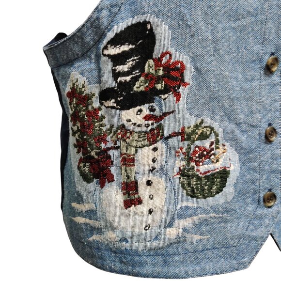 Karen Scott L womens vest vintage embroidered snowman denim Christmas retro - Picture 12 of 12